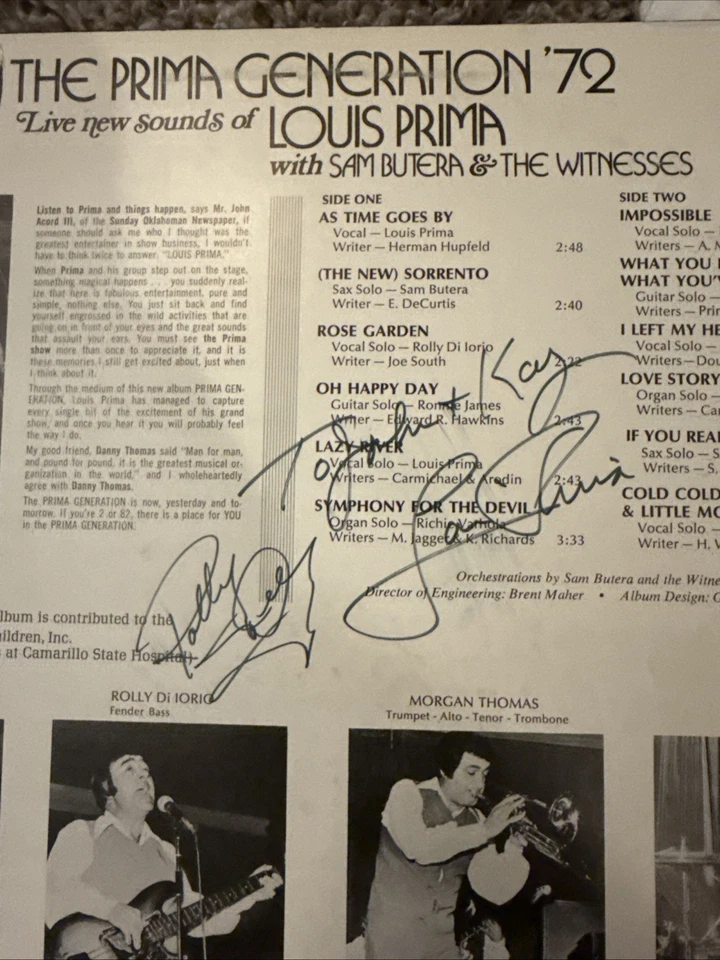 Prima Generation '72 Louis Prima Sam Butera SIGNED LP!! - Image 3 of 3