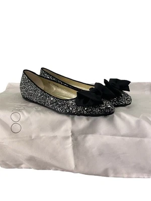 Jimmy Choo Gala Glitter Flats mit Satinschleife – Gr. 38 – Neu mit Staubbeutel - Bild 1 von 4