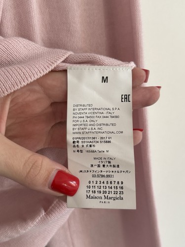 Cardigan femme Maison Margiela rose boutonné col V patch coude coton taille M - Photo 8/17