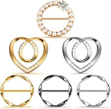 6 PCS Premium Silk Scarf Ring Clip, Slide T-Shirt Tie Clips Buckle Clothes Corne