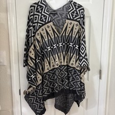 Women Geo Gray Shawl Wrap Fall Winter Open Front Poncho Cape Oversized Cardigan