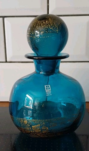 Vintage Mdina großer Parfum Duft Flakon mit Stopfen Meer & Sandstreifen um 1970