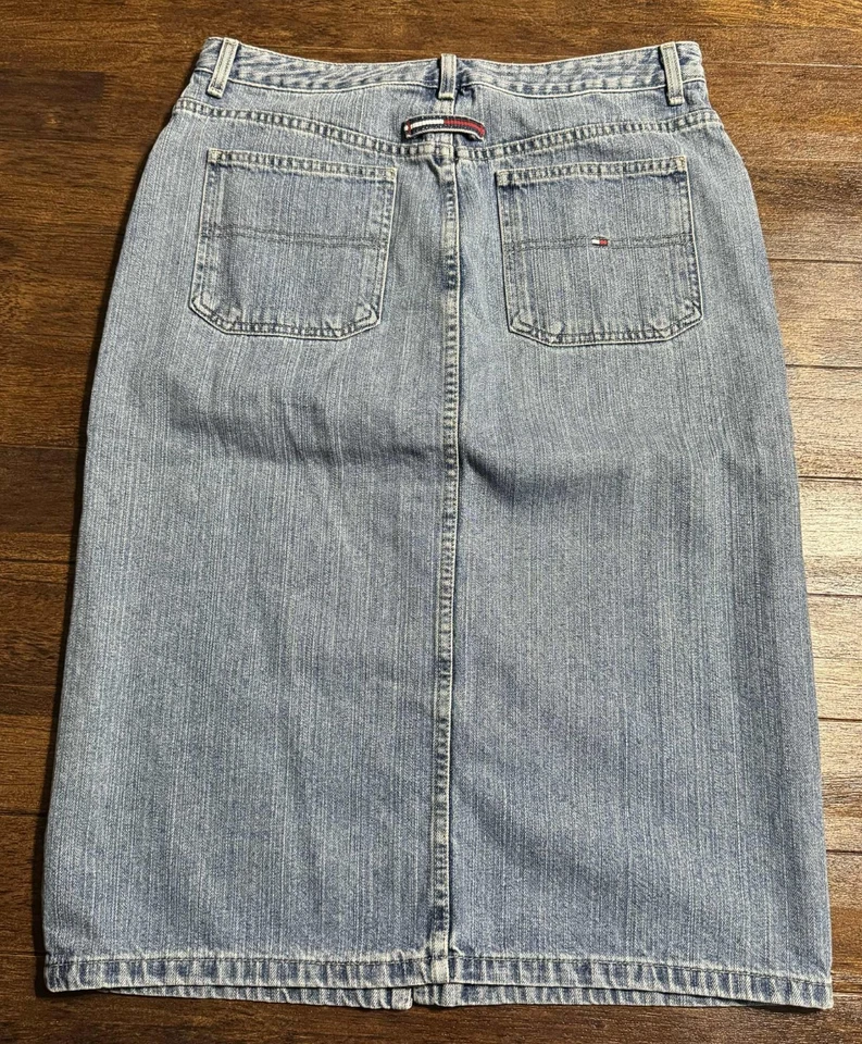 Maxi falda vaquera Tommy Hilfiger para mujer talla 12 pintor ajustada vintage 28 pulgadas Foto 2 de 4