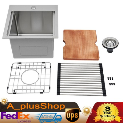 #ad #ad 15 x 15 Inch Stainless Steel Drop in Bar Sink Topmount Kitchen Sink Single Bowl $126.36