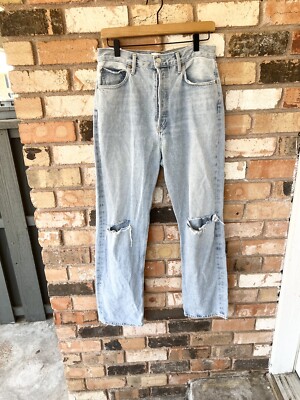 Agolde 90s Mid Rise Loose Fit Jeans Womens 28 Button Fly Destroyed