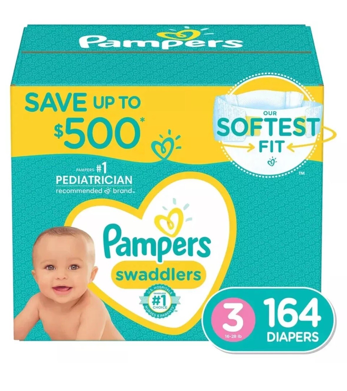 Pampers Swaddlers Diapers, Size 3 (1628 Pounds) 164 Count eBay