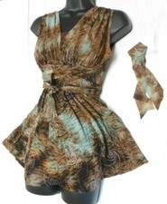 LYRICAL DANCE DRESS TIEDYE HALTER GLITTERED child size BLUE BROWN wrap design