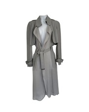 Elaine Kim ~ Silver Grey Leather & Sheer Fabric Trench Coat ~ Size 4 Fits 12-14