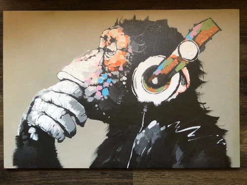 Banksy DJ Monkey 36x24 Color Graffiti Art Print 280gsm Stretched Canvas ~ NEW