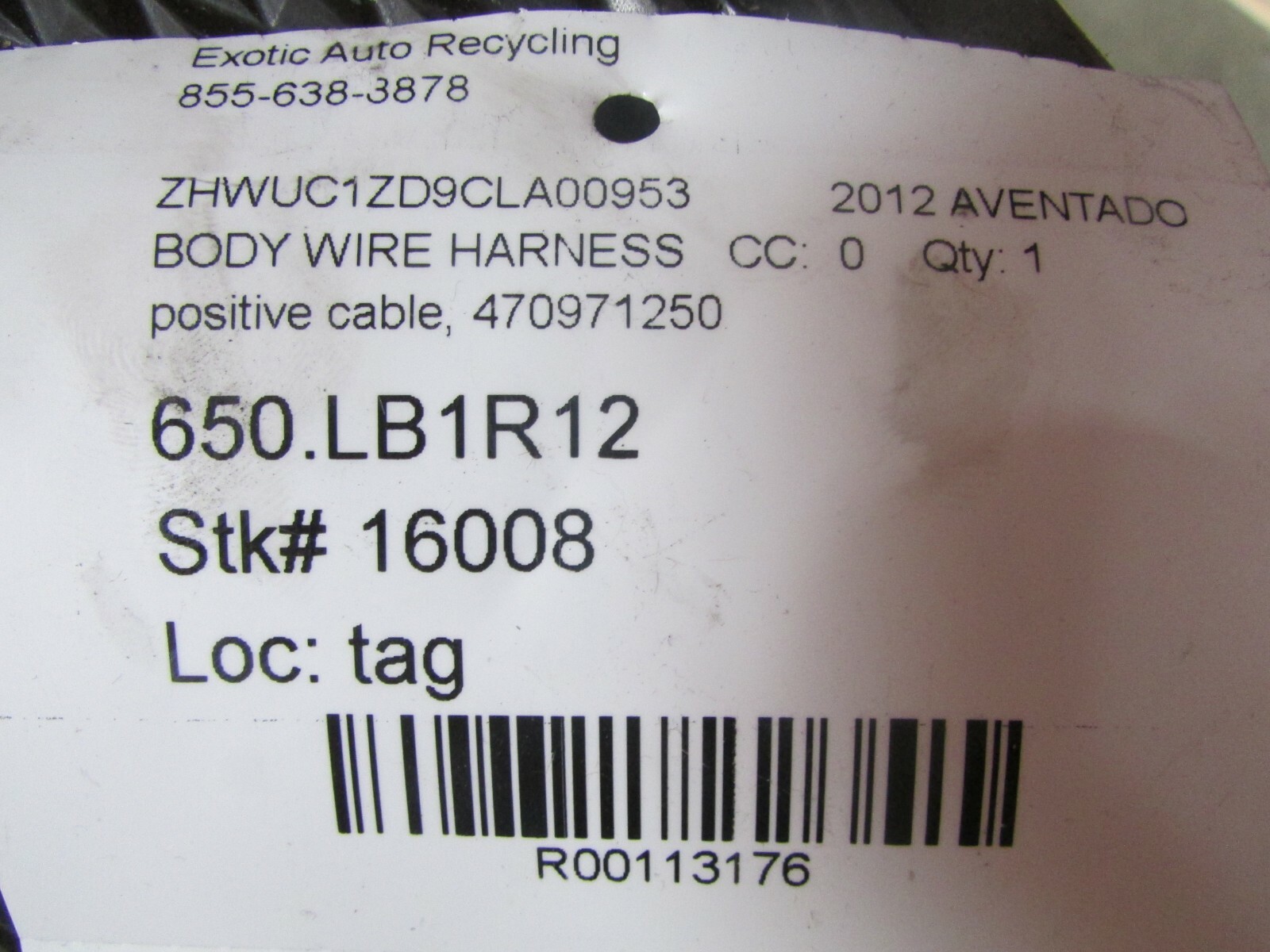 Lamborghini Aventador, Front Ground Cable, Used, P/N 470971250