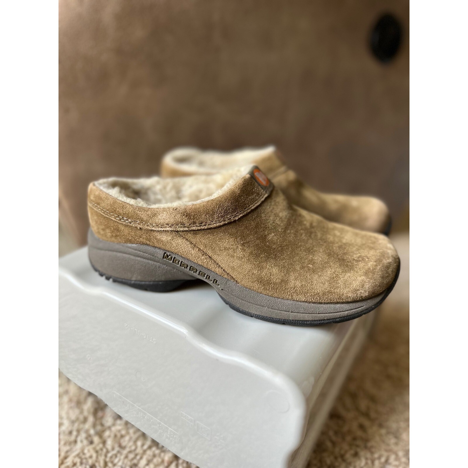 Zoccoli Merrell Primo Chill Mules pelle scamosciata foderati in shearling comodi taglia 7