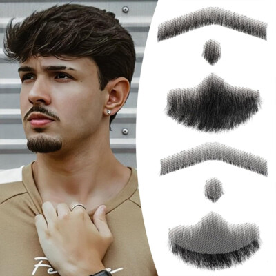 Fake Beard 100% Real Human Hair Face Beard Mustache For Adults Men Film Makeup
