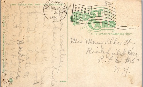 North Bellinger Street and Catholic Church Herkimer NY 1919 Vintage Postcard HH1 - Picture 2 of 2