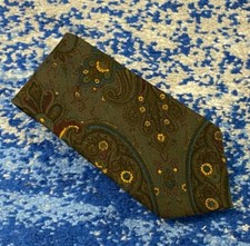 Brooks Brothers Vintage Green Raspberry Gold Teal Black Paisley Wool Necktie USA