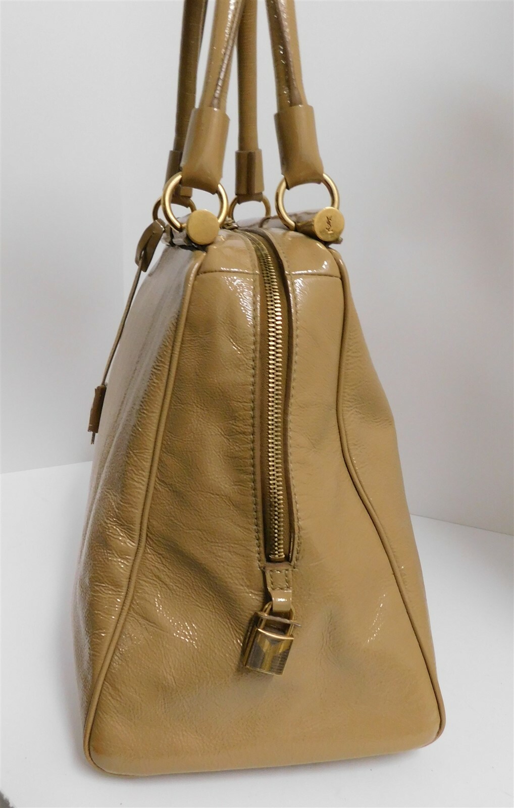 Borsa a tracolla grande YSL Yves Saint Laurent Majorelle beige vernice Italia