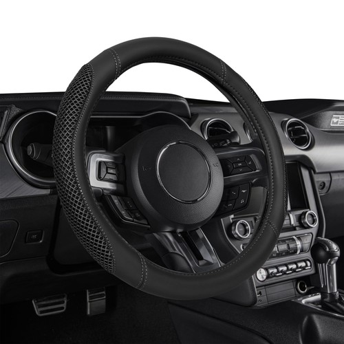 Black 3D Mesh, Universal Fit Steering Wheel Cover, PU leather