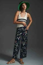 NWT Maeve The Colette Cropped Wide-Leg Linen Pants Sz 27Tall Blue Floral 7F483