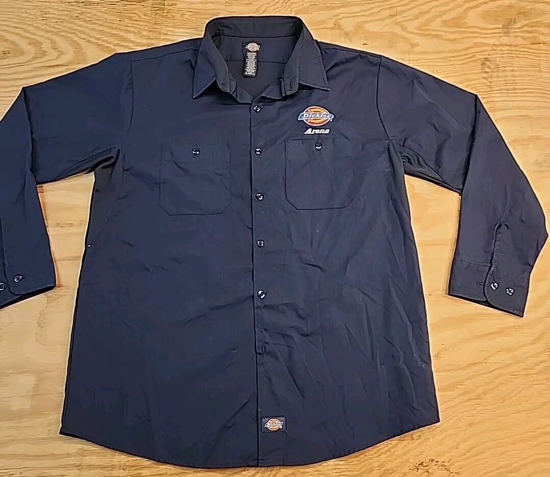 Dickies Blue Long Sleeve Dickies Arena Logo Button Front Vented Shirt Mens  XL