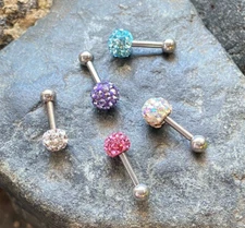 Surgical Steel Tragus Barbell Ring 16g, 1/4"- choose 3, 4 or 5mm Ferido Gem Ball