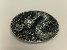 DRAGON OVAL BELT BUCKLE PEWTER FINISH APPROX. SIZE 4" x 2 1/2"