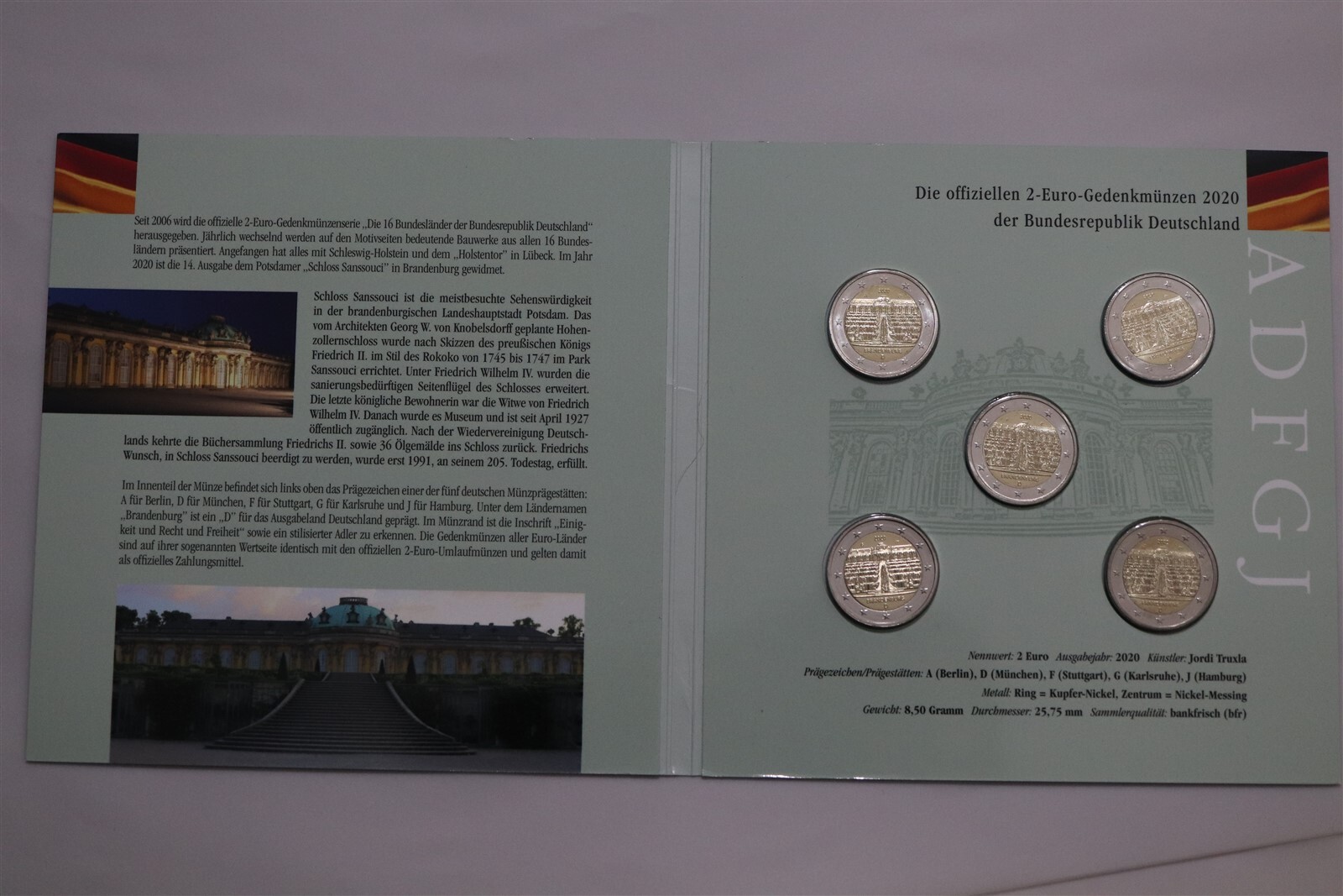 🧭🇩🇪 ALLEMAGNE 5x 2 EURO 2020 BRANDEBOURG EN DÉPLIANT B79 #244