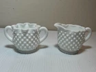 VINTAGE PAIR FENTON WHITE MILK GLASS HOBNAIL CREAMER AND SUGAR BOWL