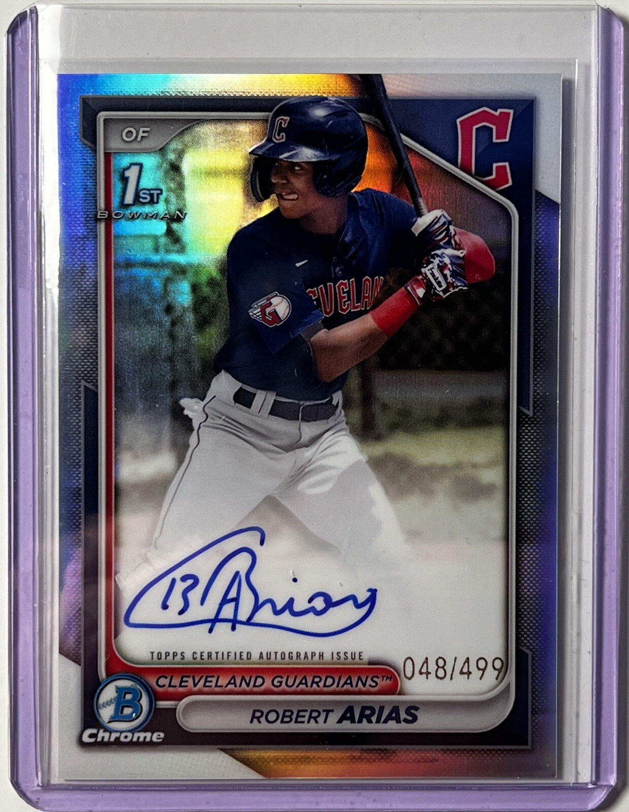 2024 Bowman Chrome Robert Arias 1st Refractor Auto Autograph #/499 Guardians SP