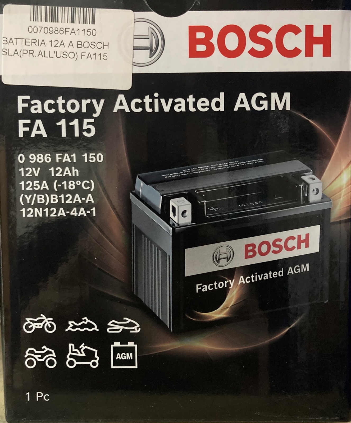 Batteria Bosch 12A-A 12N12A-4A1 12v 12ah SLA pronta all'uso honda kawasaki guzzi