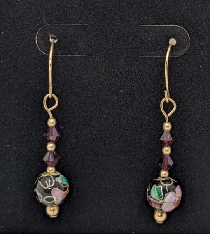 Handmade Dangle Earrings Gold Filled Ruby Color S… - image 1