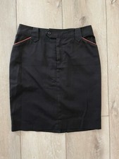 Lauren Jeans Co. Ralph Lauren Black Skirt Cotton Stretch Slit Leather Trim Sz 6P