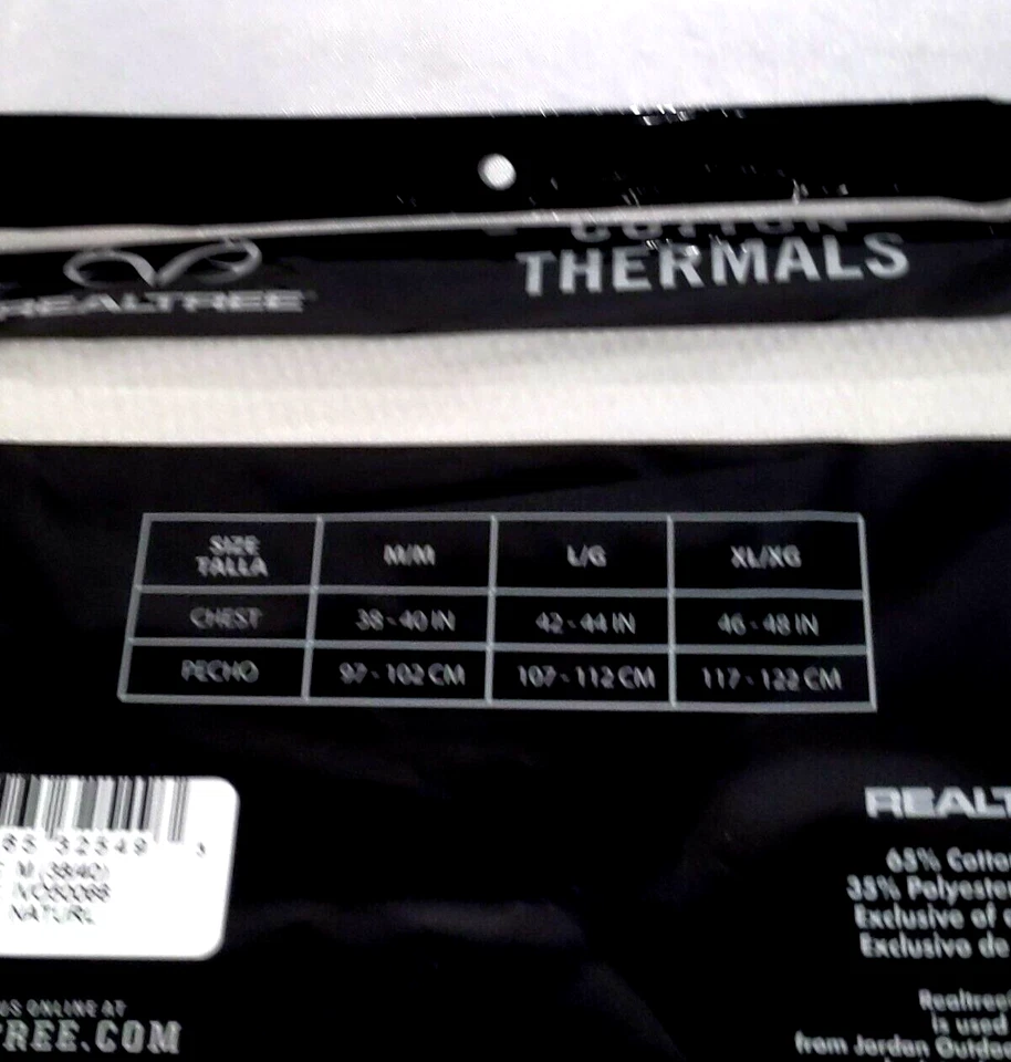 Realtree Cotton Thermal Mens Crew Top Sz M NEW Off White - Image 3 of 3