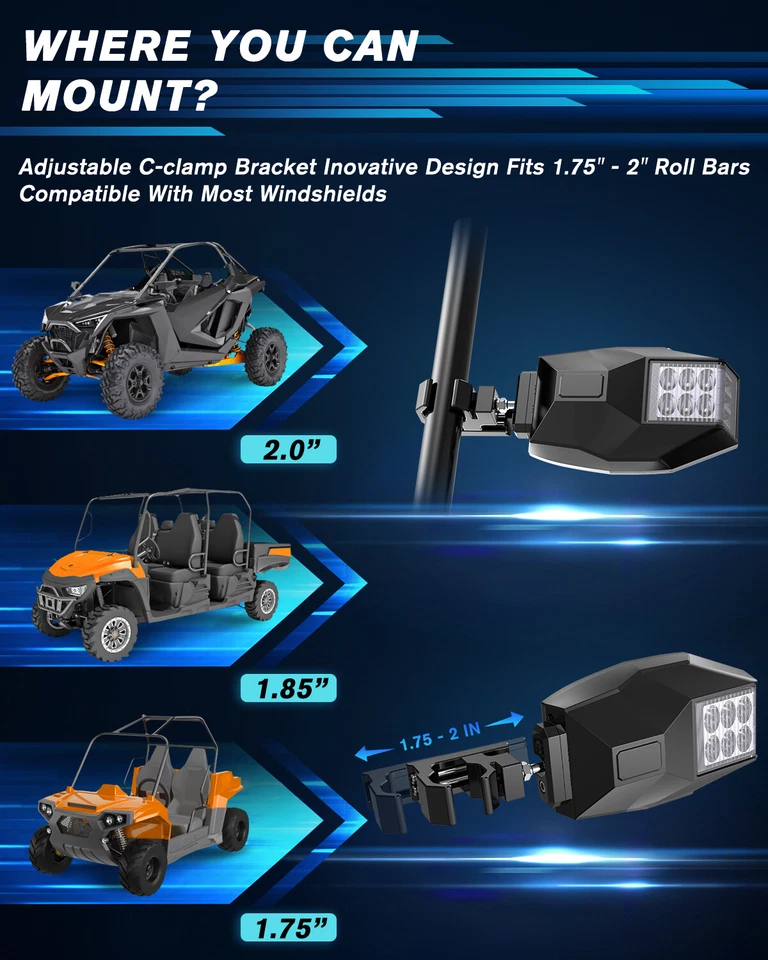 Espejos retrovisores laterales LED + cable para Can Am Maverick X3 Max Turb UTV Foto 4 de 4