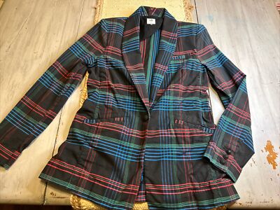 ハッピー CAbi Holiday Plaid Black Red Blue Green Long Sleeve Blazer Jacket