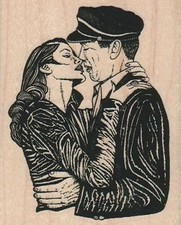 Lovers Kissing 2 3/4 x 3 1/4" Rubber Stamp, People Stamp, Couple Stamp