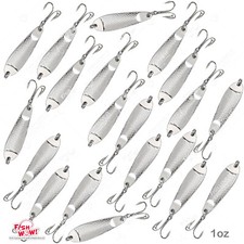 20pcs Fish WOW! 1oz Casting Jig Hammered spoons Silver Treble hook Spoon Lures