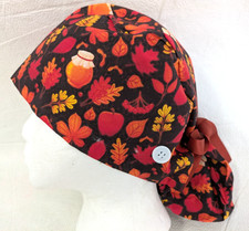 Fall Theme Working Scrub Cap Fall Leaves Honey Apple Satin Lined Sweatband