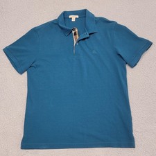 Burberry Brit Polo Shirt Mens L Fits M Blue Nova Check Placket Cotton Logo