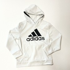 Adidas boys Youth White Hooded Sweatshirt Hoodie Size Medium 3 Stripe Logo EUC