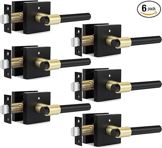 Goldenwarm 6 Pack Black and Gold Interior Door Handles, Heavy Duty Privacy Door