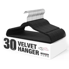 30 PK YSSOA Velvet Hangers Non-Slip Clothes Hangers Swivel Hooks Black