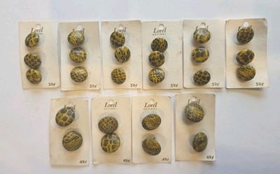 Lot of 10 Vintage Cards of Yellow Snakeskin Buttons- Lorel
