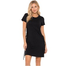 AQUA Black Lace-Up Side Dress S Cotton Casual Chic Trendy USA Made