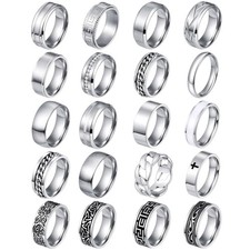Firazio 20Pcs Silver Rings For Men Stainless Steel Rings Fidget Vintage Signet
