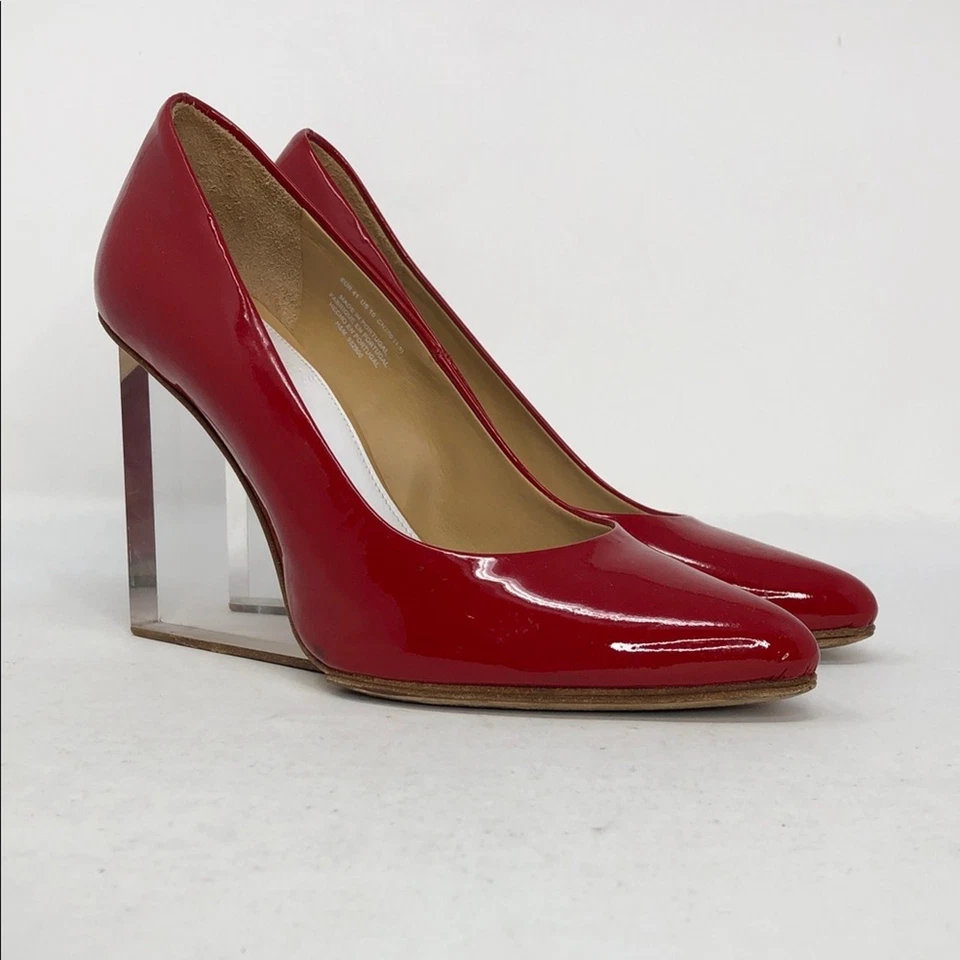 Salto anabela feminino Maison Martin Margiela x H&M Plexi couro envernizado vermelho tamanho 10 - Imagem 3 de 4