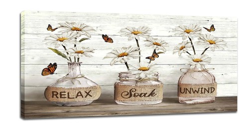 Farmhouse Large Bathroom Decor Wall Art Rustic White Daisy Flower ...