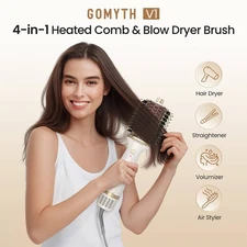 Gomyth V1 4-in-1 Heated Comb & Blow Dryer Brush,Ionic Hair dryer,Straightener