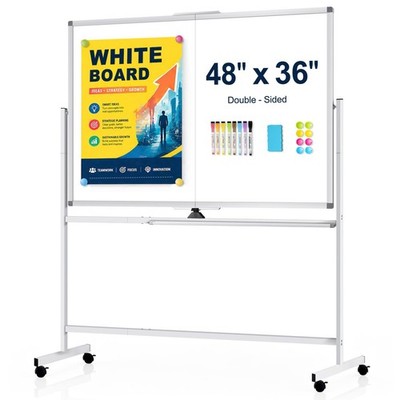 48'' X 36'' Large Rolling Whiteboard, 360°Rotation Magneitic White Board with