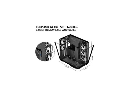 DIYPC ARGB-DC800-BK Black Dual USB3.0 and Type C Tempered Glass ATX Mid Tower - Afbeelding 5 van 5