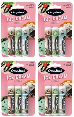 12 Tubes Chapstick Lip Ice Cream Mint  Chocolate Chip. Cookies Cream. Fudge