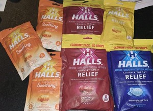 Exp 08/26 HALLS Relief Cough & Throat Drops Menthol Honey Lemon Cherry LOT